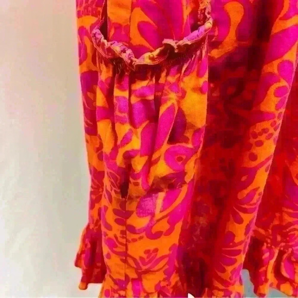 Flowers spaghetti strap midi dress size medium with ruffle hem and pockets. Sz m - Picture 8 of 11